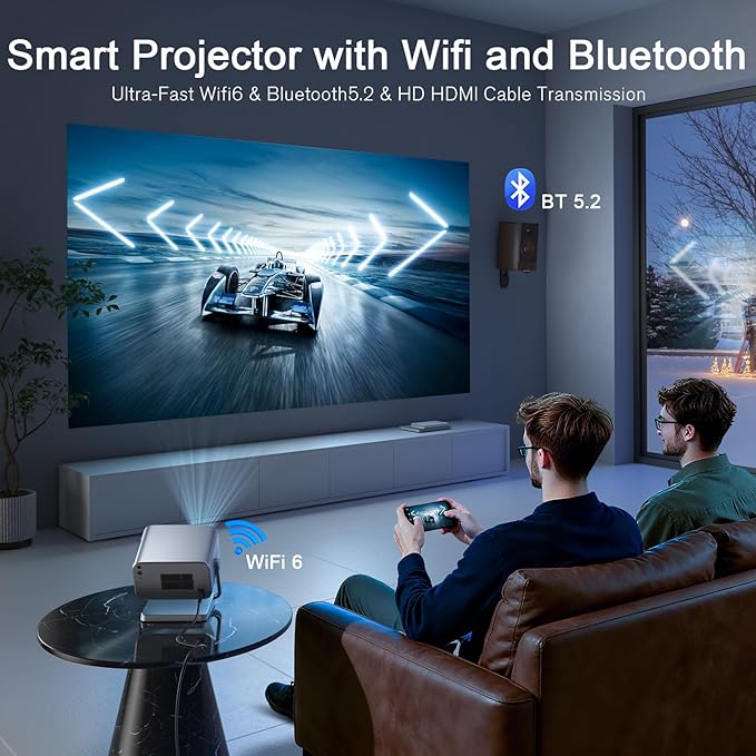 [Officially-Licensed App & Auto Focus]Li Black Smart Mini Projector with WiFi and Bluetooth, XuanPad 4K Support Movie Projector, Portable Native 1080P Outdoor Projector with 360° Stand
