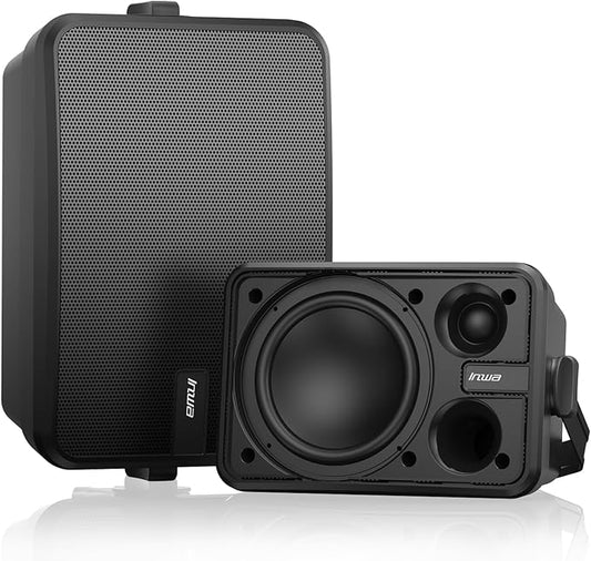 Inwa 6.5" Outdoor Passive Speakers, 50W Each Weatherproof Wall Mount Speaker, Wired PA System with Full-Range Sound, Includes Brackets for Pool, Patio, Garage & Indoor Use (Pair, Black)