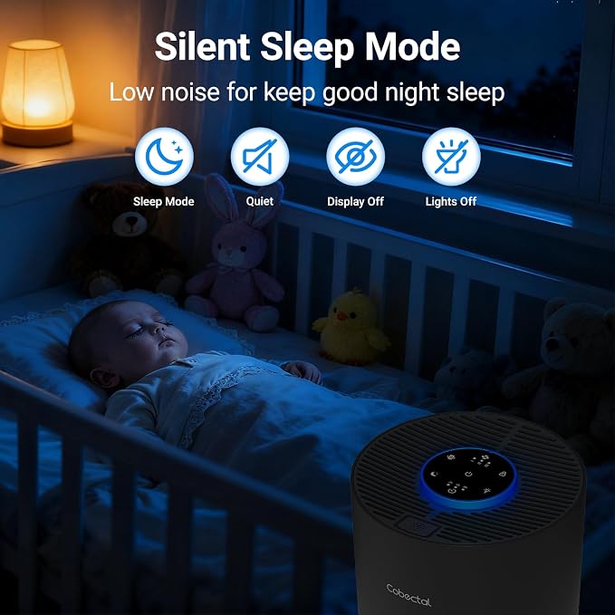 Air Purifiers for Bedroom Home, Cobectal Air Cleaner with HEPA 3-in-1 Filter for Room up to 1050 ft², Aroma Function, Sleep Mode, Portable Air Purifiers for Office, Dorm, RVs, Black