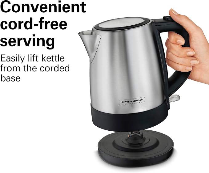 Hamilton Beach Commercial HKE110 1 Liter Hot Water Tea Kettle, Hospitality Rated, Stainless Steel