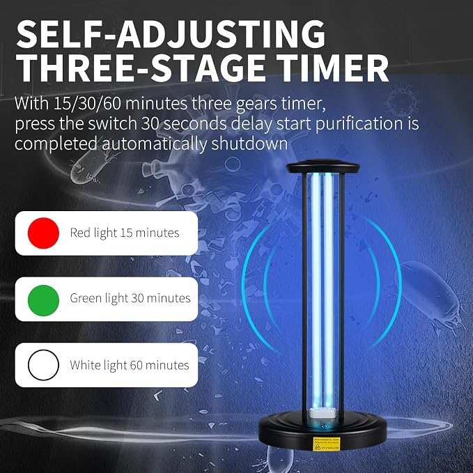 Motion Detection,Ultraviolet Germicidal Lamp, 100w UV+Ozone Light for Whole Room, 99.99% Sanitization Rate, Three-Step Timing Remote Control, Blue Light,for Home/Office/School