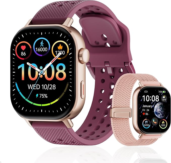 2026 Distance & Pace GPS Running Watch for Runners - Call & Text, AMOLED Large Screen, 50m Waterproof Swimming, Calorie & Step Counter, 2 Bands, Long Battery, for Seniors Men Women(Gold)