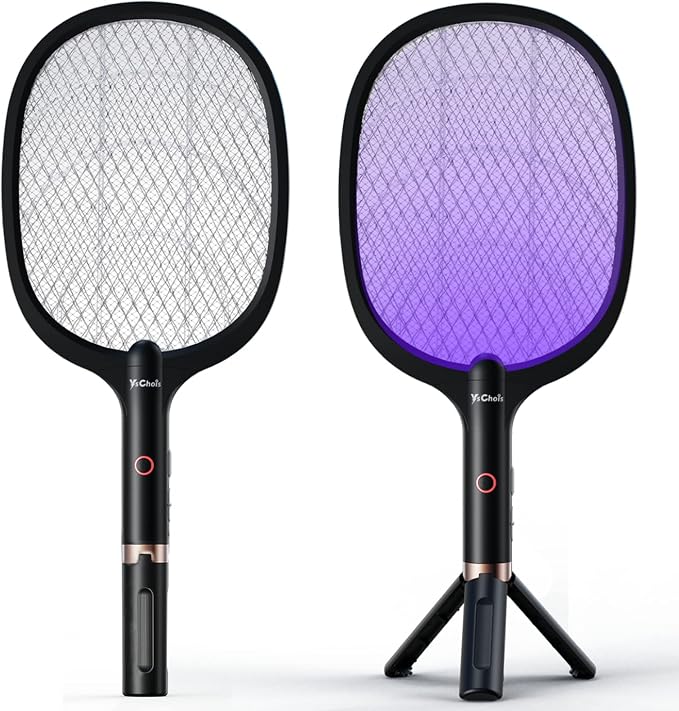 YsChois Electric Fly Swatter Racket, Rechargeable Fly Zapper - 4000 Volt, Exclusive 2-in-1 Bug Zapper Racket - USB Charging, 1800mAh Li-Battery, Indoor & Outdoor Use, Black, 2 Packs
