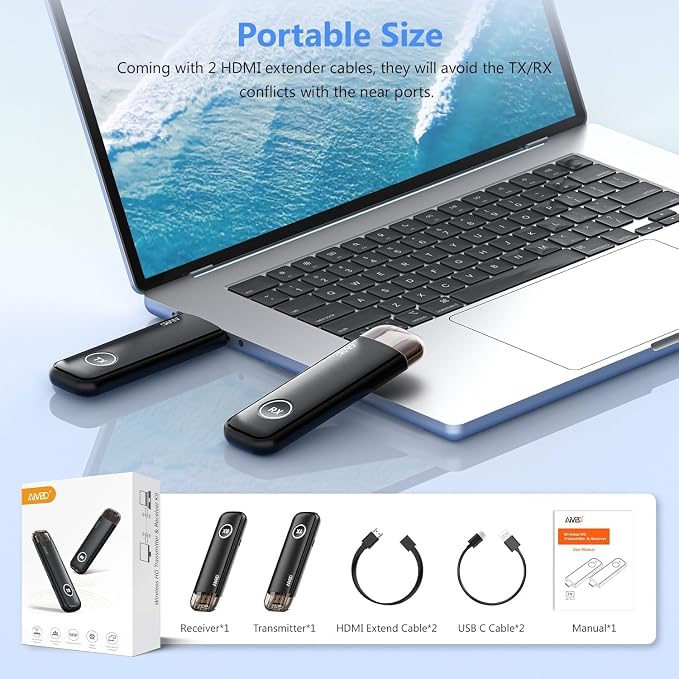 2026 Upgraded Wireless HDMI 4K Transmitter and Receiver 1080P HD, Portable Plug & Play Wireless HDMI Extender Kit for Casting Video Audio from Laptop/TV Box/Camera to Monitor/HDTV/Projector-328ft/100m