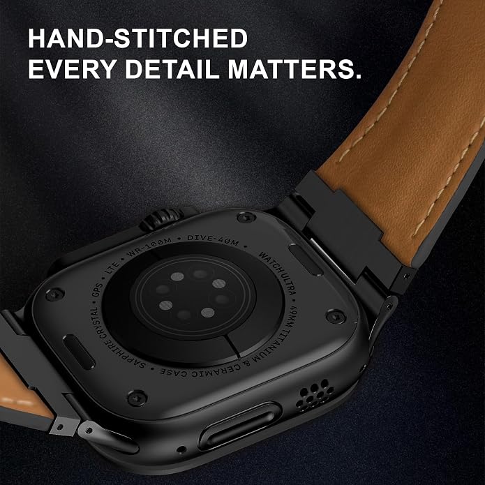 Vintage Genuine Leather Band for Apple Watch Ultra 49mm (2026 Upgrade), Rugged Replacement Strap Compatible with iWatch 46mm 45mm 44mm - for Men Women, Fit Ultra3/2/1, SE 3/2/1, Series11 10/9/8/7/6/5/4