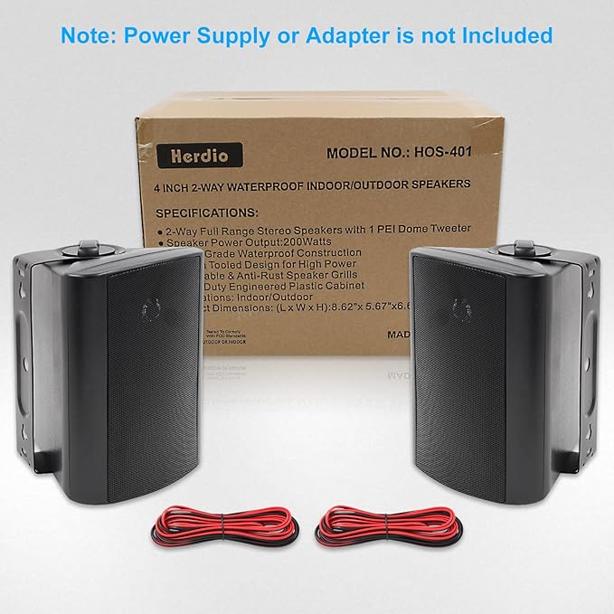 Herdio 4 Inches Passive Outdoor Speakers with 200Watt Powerful Bass Expansive Stereo Sound Coverage All-Weather Durability (Pair, Black)