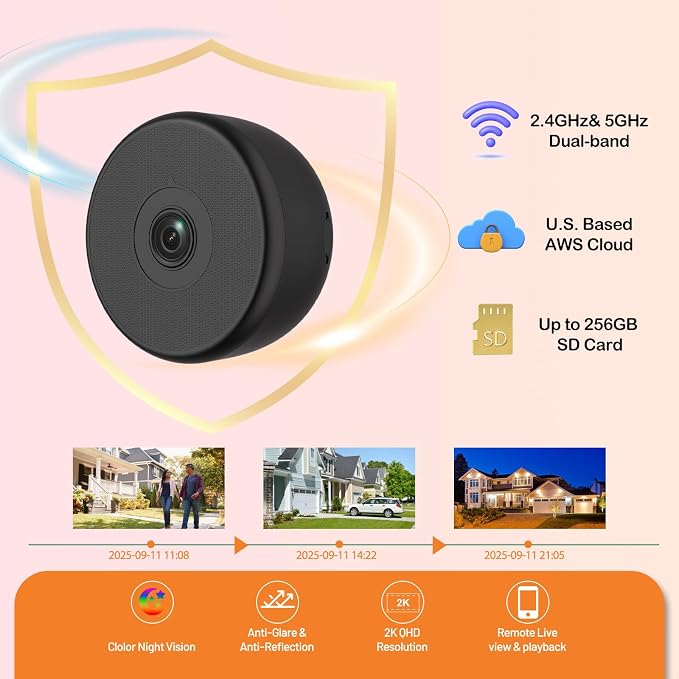 2 Pack No-Drill Window Camera, 5GHz & 2.4GHz WiFi 2K Outdoor Monitoring Thru Glass, Anti-Glare Full Color Night Vision, Window Mounted Security Camera for Home Security, Works with Alexa