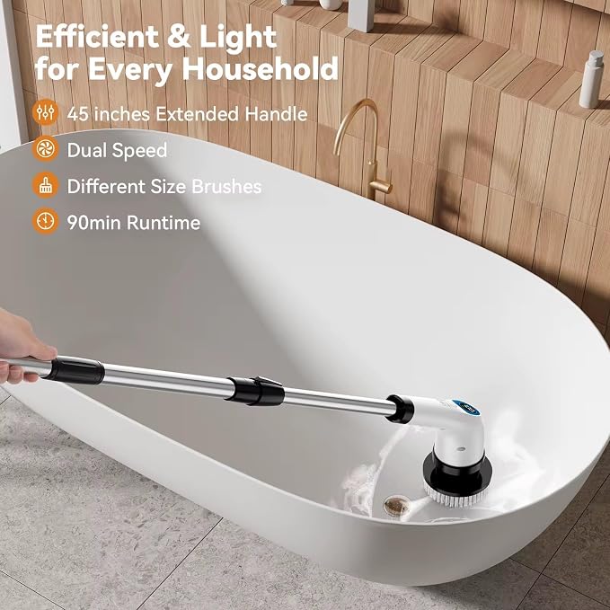 Electric Spin Scrubber, Cordless Power Cleaning Brush with 7 Replaceable Brush Heads, Waterproof Rechargeable Scrubber for Bathroom, Kitchen, Tile & Grout