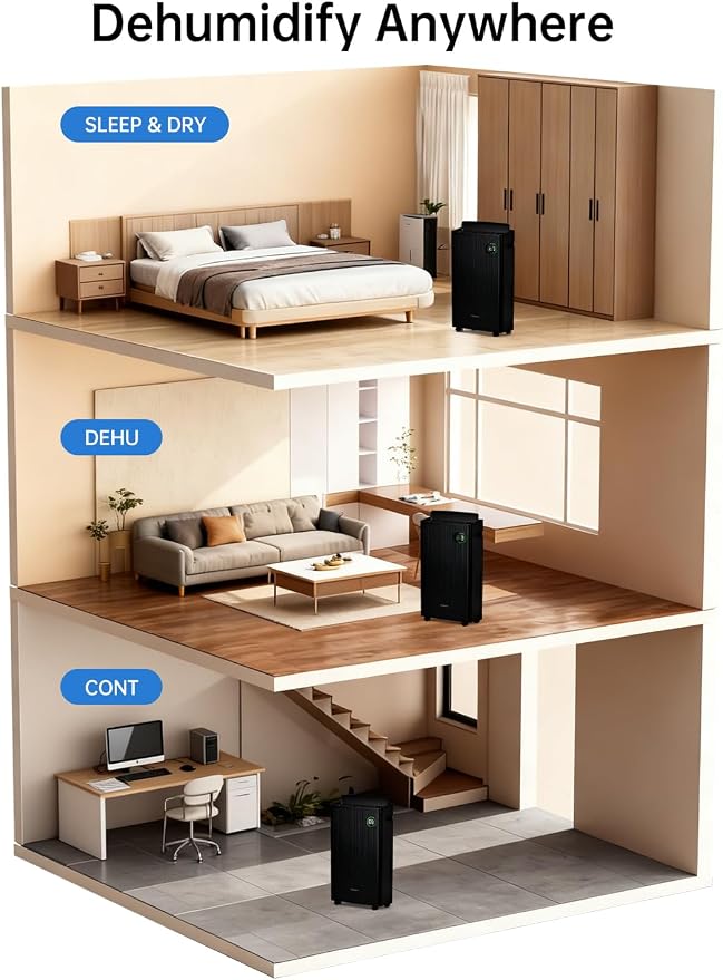 PHILODECO 4500 Sq.Ft Dehumidifier with Drain Hose Max 80 Pint, for Basement, Bathroom, Bedroom, Automatic Defrosting, Intelligent Humidity Control with 24HR Timer, Smart Quiet Dehumidifiers, Black