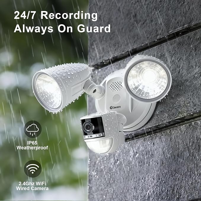 Swann 4K Floodlight Security Camera,Security Camera Outdoor with a 32GB Micro SD Card, 2-Way Talk, 2600 Lumens, Motion Detection, Color Night Vision, Wired, Waterproof