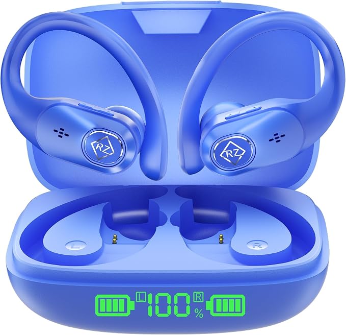 Wireless Earbuds Bluetooth Headphones 96H Playtime LED Display Waterproof Built in Mic Deep Bass Sound Secure Over Ear buds Earhooks for iPhone Android Samsung Cell Phones Sport Workout Gaming Running