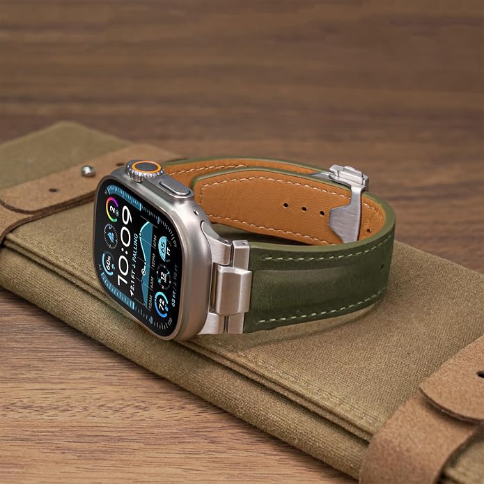Vintage Genuine Leather Band for Apple Watch Ultra 49mm (2026 Upgrade), Rugged Replacement Strap Compatible with iWatch 46mm 45mm 44mm - for Men Women, Fit Ultra3/2/1, SE 3/2/1, Series11 10/9/8/7/6/5/4