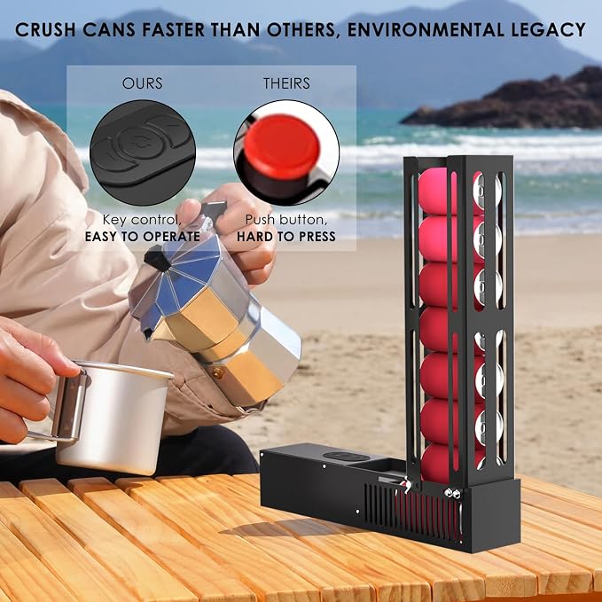 YOTAN Electric Can Crusher, 8oz 12oz 16oz Automatic Aluminum Can Crusher, Can Fill 8 Cans at a Time, Automatic Can Eject, Heavy Duty Can Crushers for Recycling Aluminum Seltzer, Cola, Beer Cans