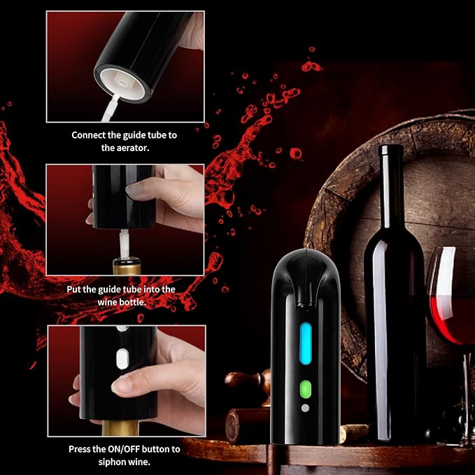 Rechageable Electric Wine Opener Gift Set, Auto Wine Aerator Dispenser, Wine Corkscrew Kit, Automatic Wine Saver Vaccum Pump, Foil Cutter, 4-in-1 Cordless rechargeable Bottle Opener Gift Box