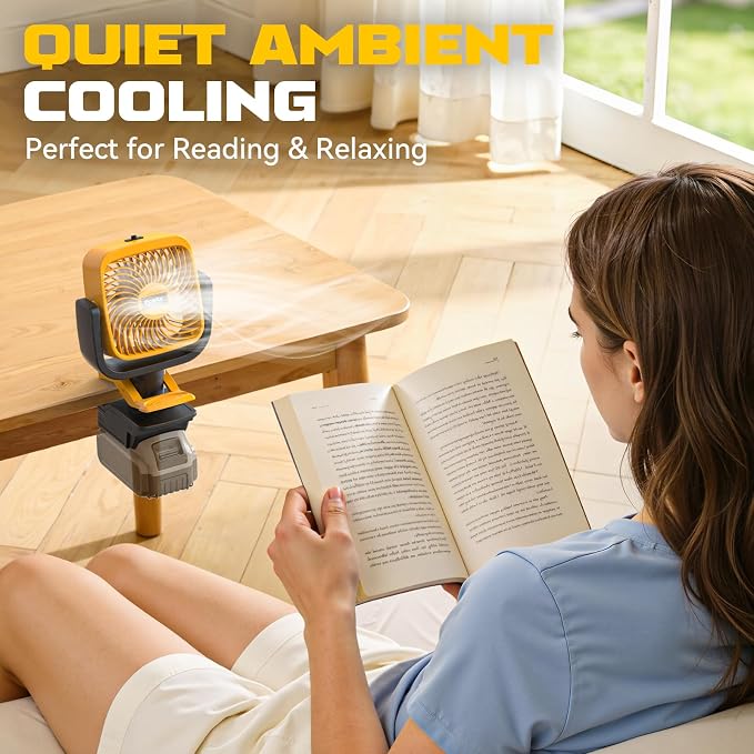 Ecarke 4" Clip Fan Compatible with Dewalt 20V Battery (Tool Only) 3-Speed Cordless Clip-On Fan with 360° Rotation Low Noise Portable Desk/Bed Fan for Camping Jobsite Tent Fishing