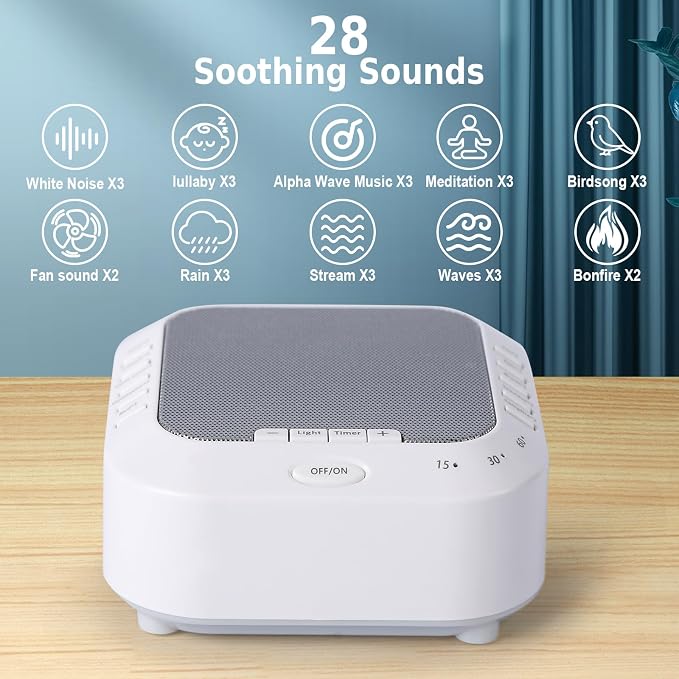 Noise Sound Machine with 28 Soothing Sounds Night Light White Noise Machine for Adults Baby Kids Sleep Machines Multi Button Quick Control Levels 3 Timers for Home Office Travel