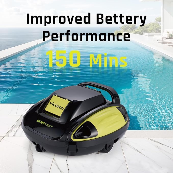 Automatic Robotic Pool Cleaner, 150 Mins Runtime Cordless Pool Vacuum, Self-Parking for Above-Ground Pools up to 914 Sq.Ft.