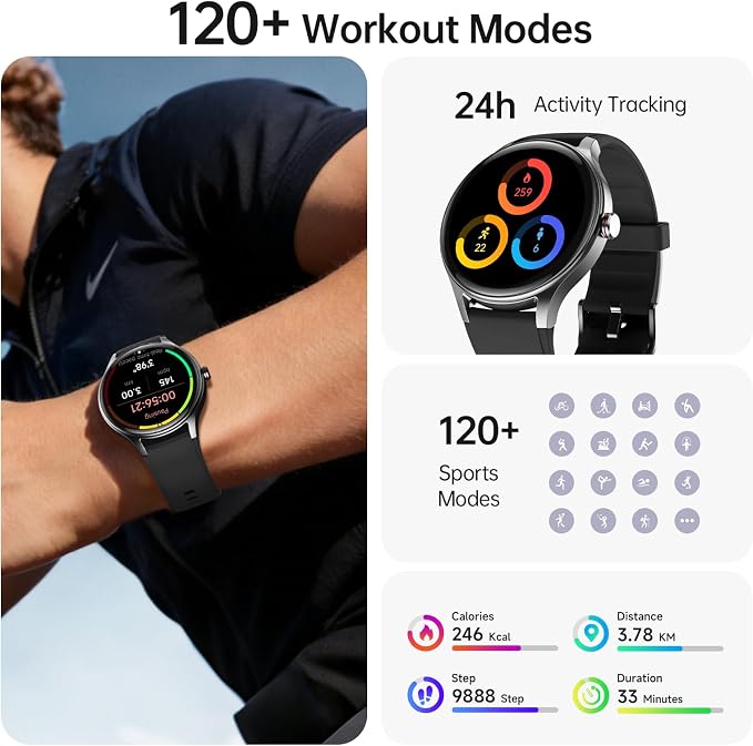 Woneligo Smart Watches for Men Women,1.57inch AMOLED Touchscreen Fitness Watch for iPhone & Android,Heart Rate/Sp02/Sleep Monitor,110+ Sport Modes IP68 Waterproof Bluetooth Calls,2 Bands (Black, 1.57)