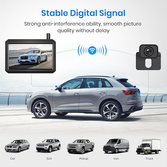 AUTO-VOX CS-2 Wireless Backup Camera with 4.3" Car Monitor, Easy Install Stable Digital Signal Back Up Camera System, Super Night Vision Reverse Cam for Truck, SUV, Van, Trailer