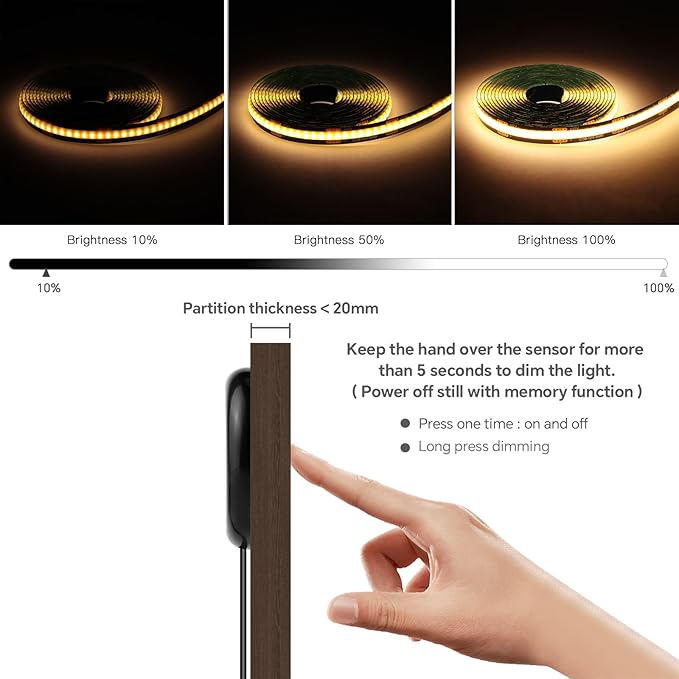 Touch Dimmable LED Recessed Lighting Kit,6PCS 12V Black COB LED Strip Lights,6.56Ft 3000K Warm Self-Adhesive LED Uner Cabinet Light for Wood Slat Wall Panels, Headboards, Shelves, Display Cabinet