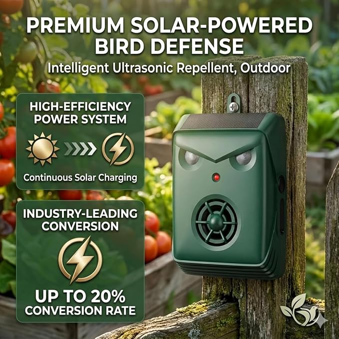 2026 New Solar Ultrasonic Bird Repellent Outdoor, 2 Pack Woodpecker Deterrent for House,Waterproof Pigeon Goose Bird Deterrents for Outside,Birds Repeller Scare Devices for Balconies Garden Orchard