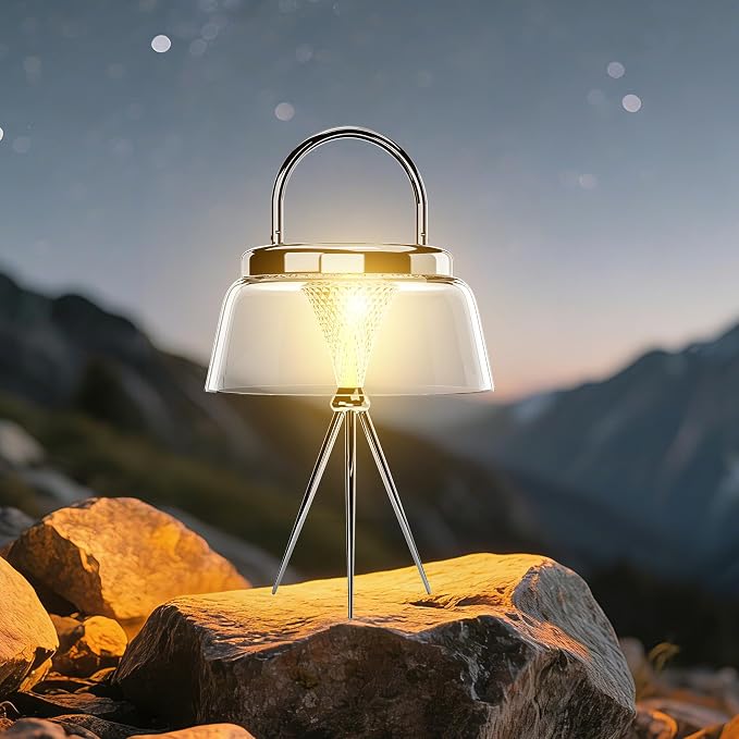 Solar Camping Lantern, Dimmable 360°COB LED Camping Light Rechargeable, IP65 Waterproof Portable Camping Lanterns, Hanging/Tabletop Lamp for Tent, Patio Decor, Emergency Power Outage(Black)