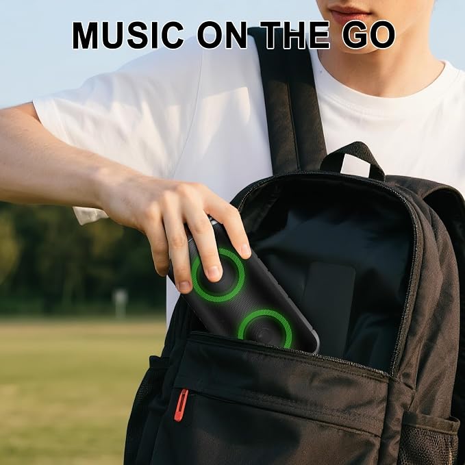 Hupoaf Bluetooth Speaker with 6D Loud Sound, 2025 New Portable Wireless Speaker, IPX7 Waterproof, RGB Lights, BT5.3, 12H Playtime, for Home/Party/Outdoor/Beach, Stocking Stuffers, White Elephant Gifts