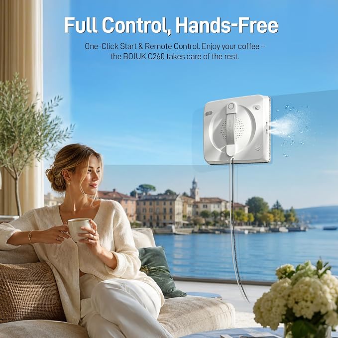Window Cleaning Robot, 5000Pa Sauction with 4 Water Spray, 10-Stage Protection System, Intelligent Path Planning, 3 Cleaning Modes, Edge Detection for High Glass, Tiles, Mirror