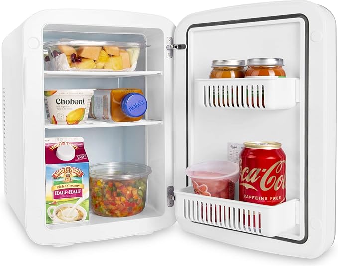 Cooluli 15L Mini Fridge for Bedroom - Car, Office Desk & College Dorm Room - 12v Portable Cooler & Warmer for Food, Drinks, Skincare, Beauty & Makeup - AC/DC Small Refrigerator with Glass Front, Blue,15 Liter