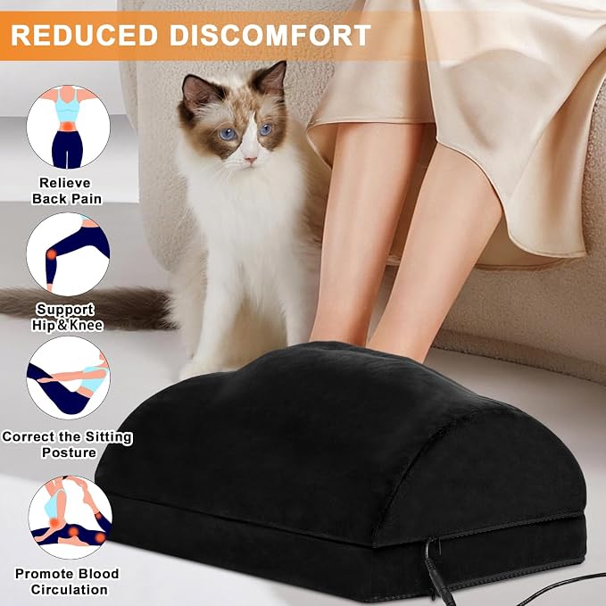 HAMOPY Heated Foot Rest for Under Desk with Pad Pocket, 3 Levels Temp Adjustable Controller & Washable Heated Footrest, Warm Foot Pocket for Office, Gaming, Ergonomic Design for Back Pain Relief