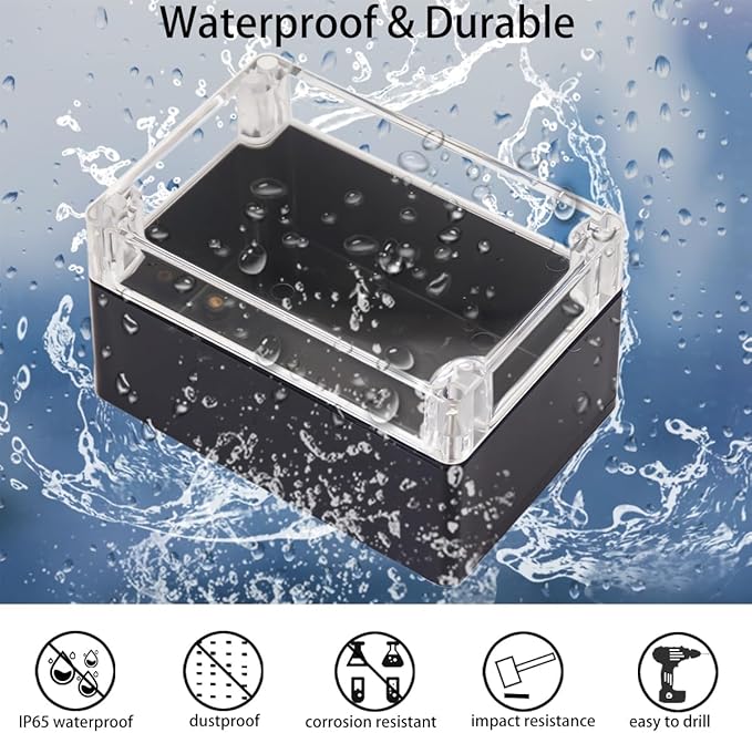 Project Box IP65 Waterproof Junction Box ABS Plastic Black Electrical Boxes DIY Electronic Project Case Power Enclosure Clear Cover 3.94"x2.68"x1.97"(2Pcs)