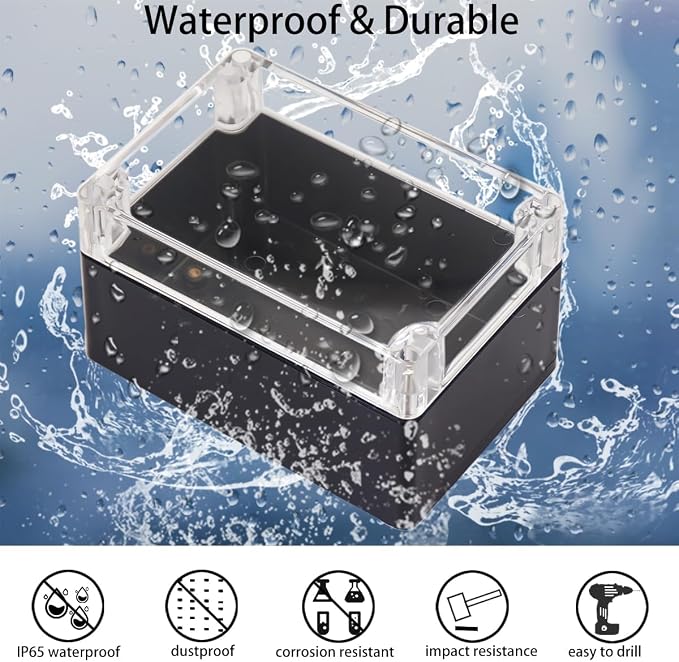Project Box IP65 Waterproof Junction Box ABS Plastic Black Electrical Boxes DIY Electronic Project Case Power Enclosure Clear Cover 6.3"x4.33"x3.54"