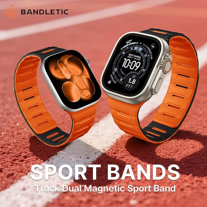 Bandletic Compatible with Apple Watch Bands for Men, Double Sided Wearable Silicone Magnetic Strap for iWatch Ultra 3 Ultra 2 SE 3 Series 11 10 9 8 7 6 5 4 3 2 1 (42/44/45/46/49mm), Black Orange