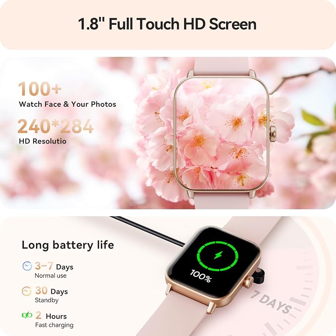Smart Watch for Women Android & iPhone, Alexa Built-in, IP68 Waterproof Activity Fitness Tracker with Bluetooth Call (Answer/Make), 1.8" Smartwatch with Heart Rate/SpO2/Sleep Monitor, 100+ Sports Mode | Pink