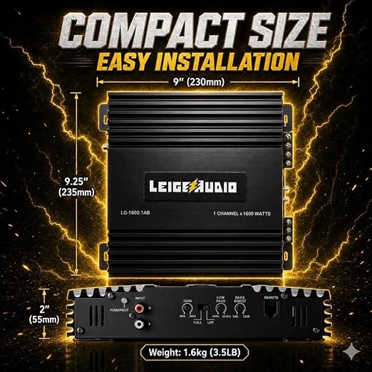 1600 Watts MonoBlock Amplifier, Class A/B, Remote Subwoofer Control, Mosfet Power Supply, Subwoofer Amplifiers for Car Audio Speakers