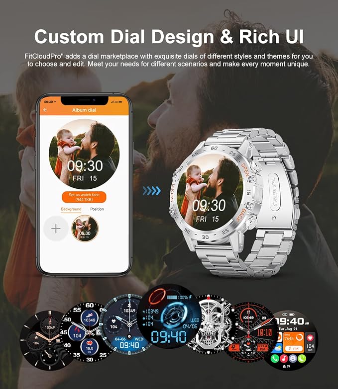 SUNKTA Military Smart Watch for Men(Answer/Dial Calls),1.39''HD Touchscreen,5ATM Waterproof Fitness Watch,100 Sports Modes, with Heart Rate/SpO2 for Android/iOS Smart Watch Silver