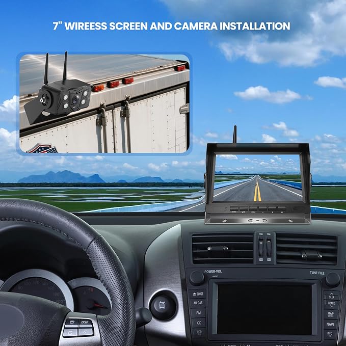 Wireless Backup Camera for Trucks – Front & Rear View, Loop Recording, Split Screen, Blind Spot Monitoring, IP69K Waterproof, Easy DIY Install