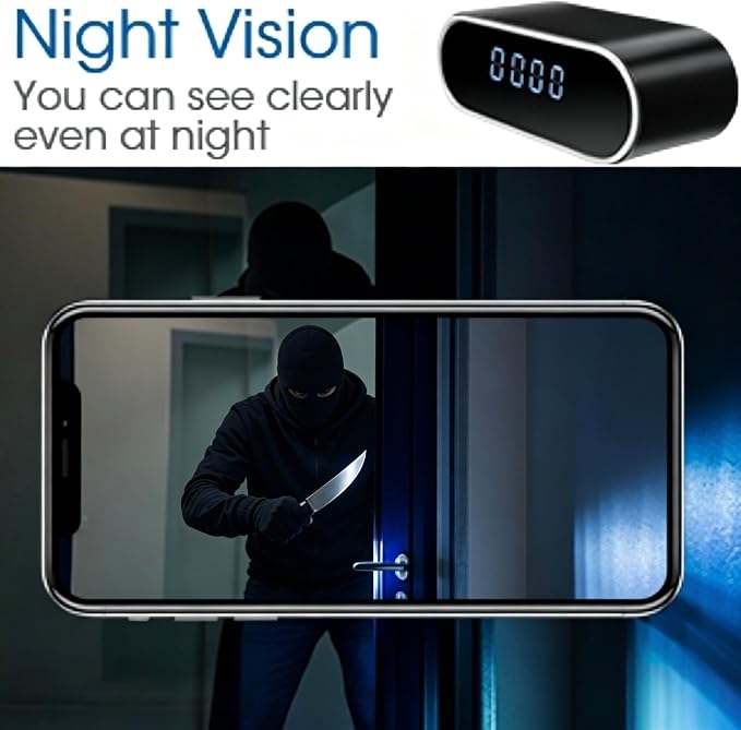 Hidden Camera Clock WiFi Spy Camera – 1080P Wireless Nanny Cam with Motion Detection, Night Vision, Remote Live Streaming via App, Indoor Security Camera for Home Office