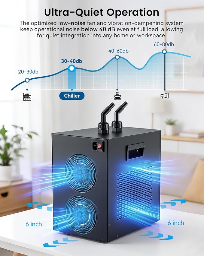 BAOSHISHAN 1/10 HP Aquarium Chiller 42 Gallon 160L Water Cooling System | Quiet Compressor Refrigeration, Includes Pump and Tubing, 110V, Ideal for Hydroponics, Axolotl and Reef Tanks