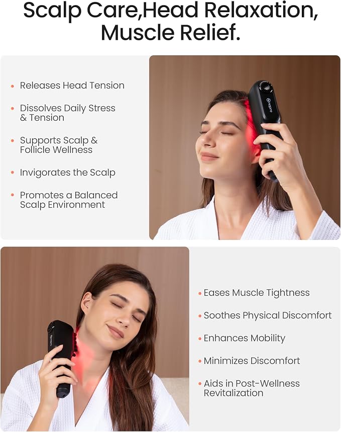 NAPRE Electric Scalp Massager,Head & Hair Massager Scalp Stress Relax,Cordless Handheld Muscle Massager with Horizontal Vibration for Face,Neck,Shoulder & Body,with Charging Dock