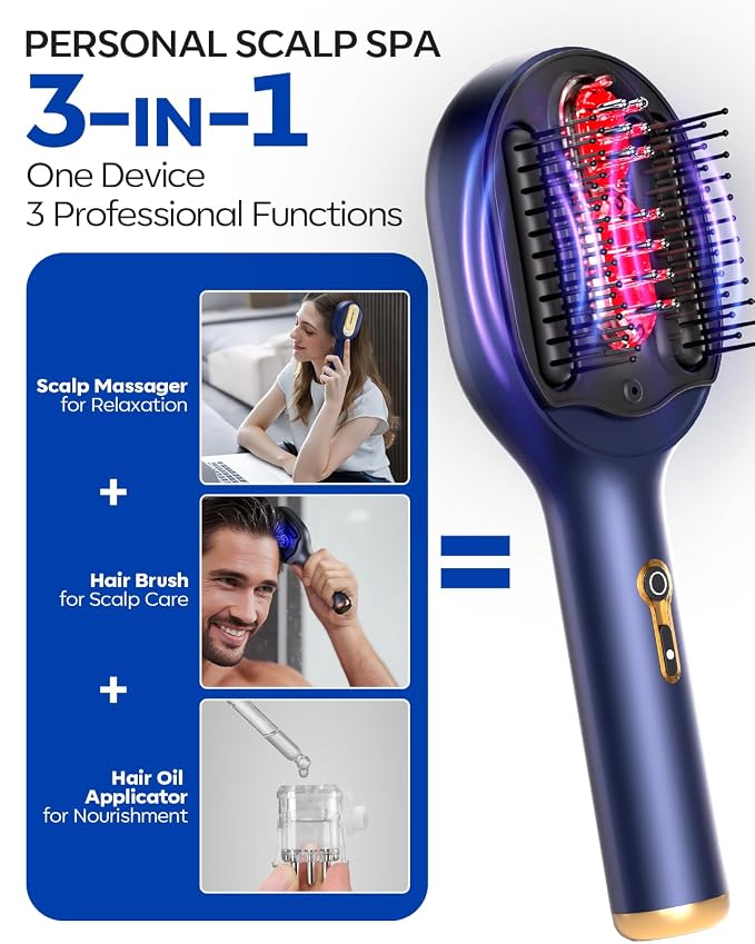 3-in-1 Scalp Massager Hair Growth with Hair Oil Applicator, Bionic Kneading Electric Head Massager Brush for Tension Relief & Home Spa,IPX6 Waterproof Rechargeable Gift for Women Men Mom