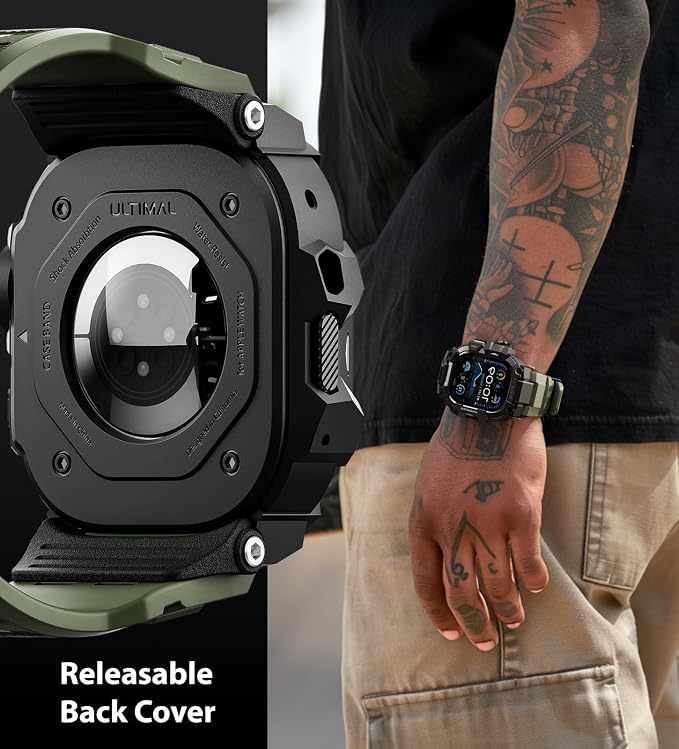 ULTIMAL Rugged Case with Band for Apple Watch 49mm,Compatible with Apple Watch Ultra 3/2/1, Military Grade Shockproof Bumper Cover for iWatch Tactical Band Men (Army Green, 49mm)