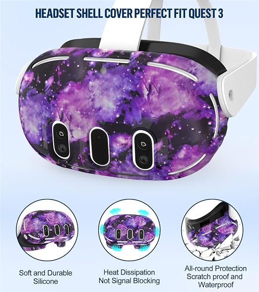 Silicone Cover Set Compatible with Meta/Oculus Quest 3 Accessories, Controller Grips, VR Shell Cover, Facial Interface Cover, Protective Lens Cover, Tempered Glass Lens Caps, Not Fit Quest 3S