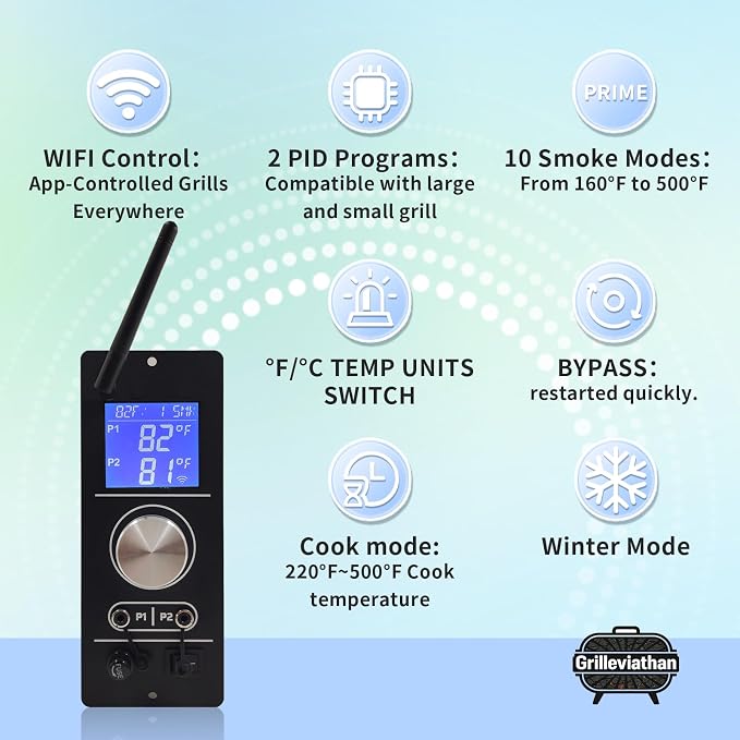 WiFi Replacement PID Controller for Camp Chef Gen 2 Pellet Grills - Compatible with PG24-82, SG24, XT24, DLX, Woodwind Classic - App Control, Dual Meat Probes & Adjustable Smoke Setting