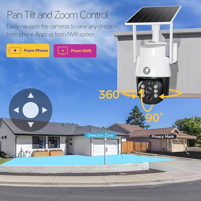 xmartO 2-Pack 4MP QHD Wireless PTZ Solar Security Camera, WiFi 6 5G Dual Band, Wire-Free Easy Installation, No Monthly Fee, Outdoor/Indoor Home Use, Wall/Ceiling/Tree/Pole/Corner Mount