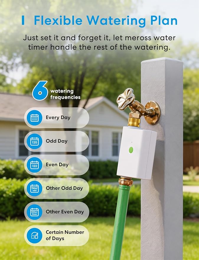 meross WiFi Water Timer for Garden Hose, Smart Hose Timer with Brass Inlet & Outet, WiFi Sprinkler Valve Work with Apple Homekit, Alexa & Google Assistant, Smart Rain Skip for Lawn, Garden & Yard