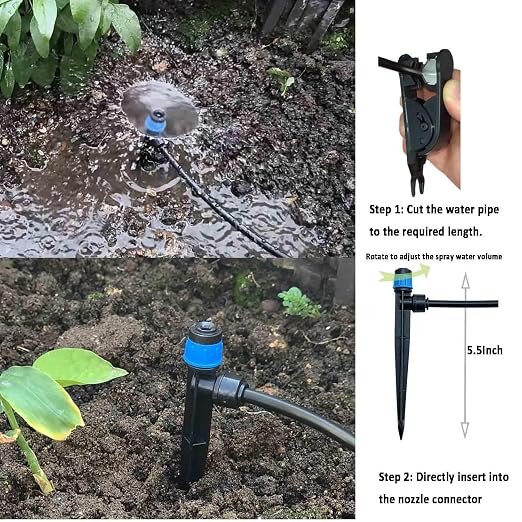 Drip Irrigation System with Water Timer for Garden,Main ID 1/2inch 16.5Ft and 1/4inch 96Ft Water Hose, Watering System Sufficient Water Pressure, Irrigation Dripper Waterflow Evenly Easy DIY Green