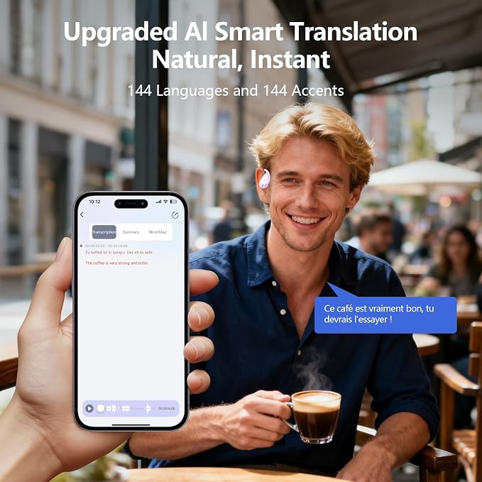 Open Ear Bone Conduction Headphones，,Over Ear Earbuds with Ergonomic Earhook,Bluetooth Headphones 5.4 with Smart Digital Display,50H Playtime AI Translation Earbuds Real Time