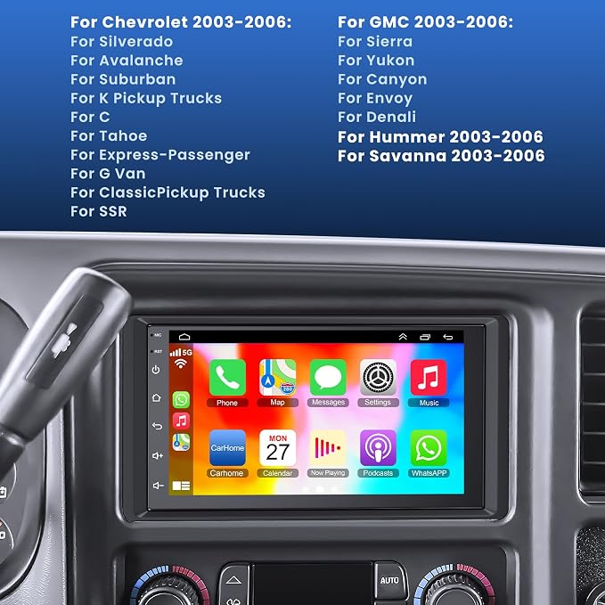 8-core 4G+64G Android 15 Car Radio for 2003-2006 Chevrolet Chevy Silverado Impala Tahoe GMC Sierra Yukon, 7" IPS Touch Screen Car Stereo Build-in GPS, CarPlay/Android Auto, Backup Camera/DSP/SWC