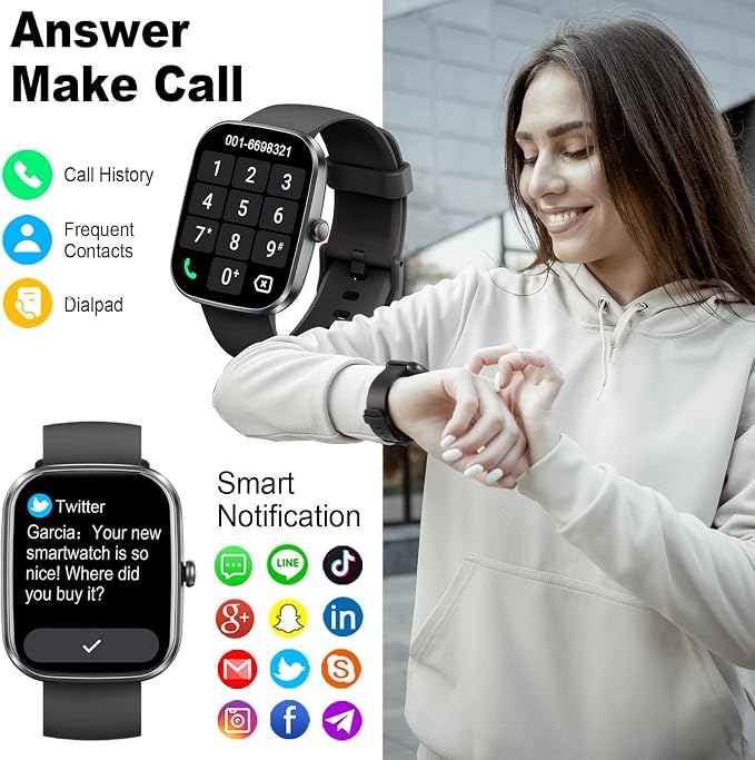 Smart Watch(Answer/Make Call), 1.91" TFT HD Smartwatch for Men Women with 30 Days Standby, 24/7 Sleep Monitor & Heart Rate/Pedometer/IP68 Waterproof/110+ Sport Modes, Fitness Activity for Android iOS